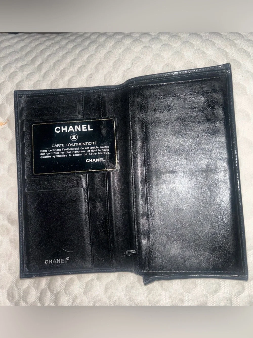 CHANEL Black Patent Leather Long Wallet Halogram is same number as card
